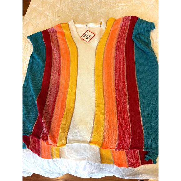 NWT Bette California Loose Knit Coverup One Size Bright Colorful Stripes BNWT - Picture 1 of 6